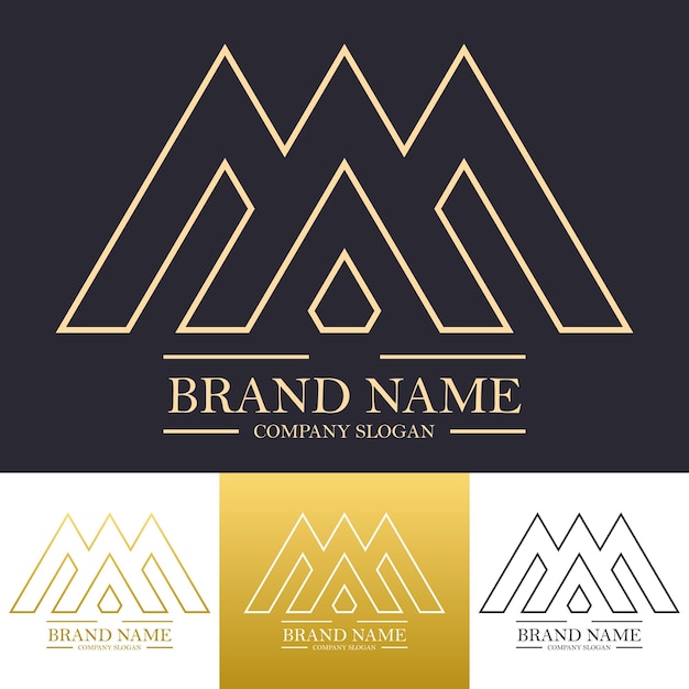 Diseño de logotipo AAA de letra dorada simple lineart con concepto de montaña