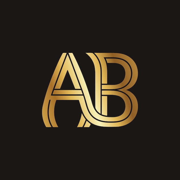Diseño del logotipo de AB con color de gradiente dorado