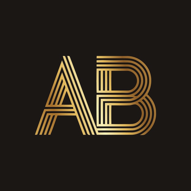 Diseño del logotipo de AB con color de gradiente dorado