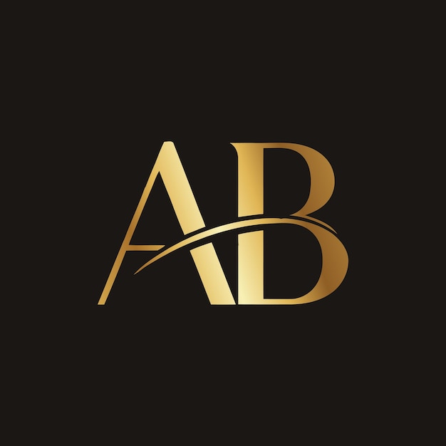 Diseño del logotipo de AB con color de gradiente dorado