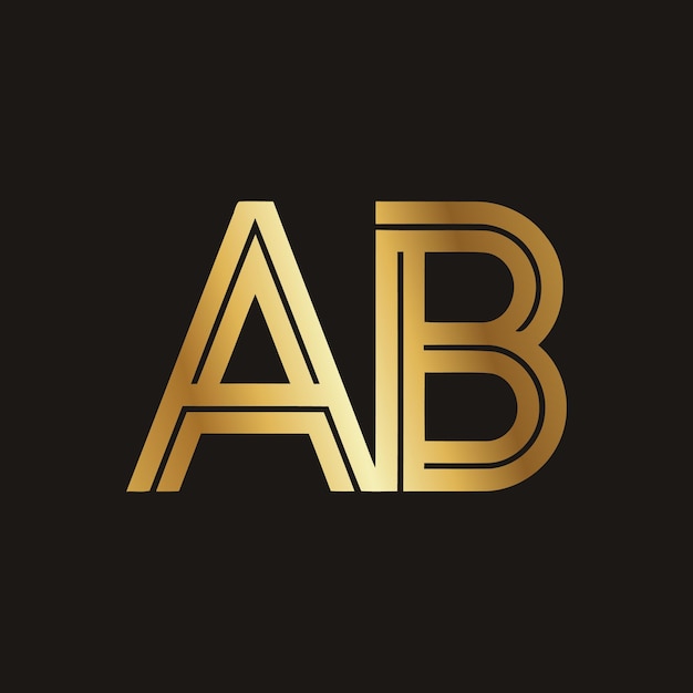 Diseño del logotipo de AB con color de gradiente dorado