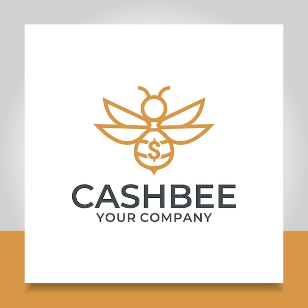 Diseño de logotipo de abeja en efectivo bolsa de dinero