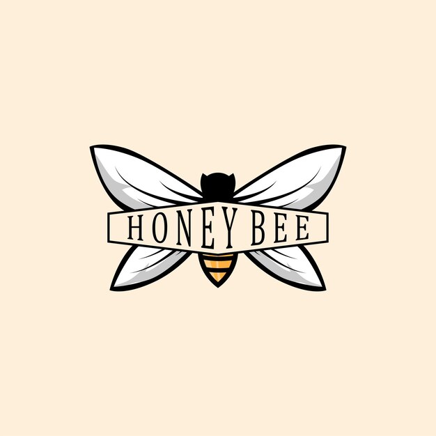 Diseño del logotipo de la abeja de miel Diseño simple Silueta negra Ilustración de animales de granja Símbolo de plantilla de abeja