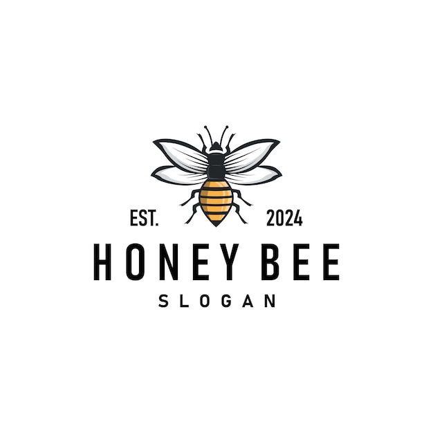 Diseño de logotipo de abeja de miel orgánica concepto retro vintage abeja animal plantilla premium abejorro