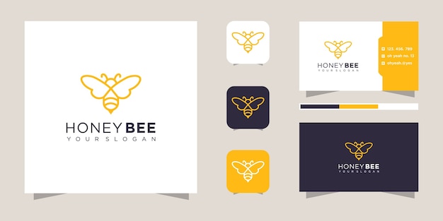 Diseño de logotipo de abeja de miel y tarjeta de visita.