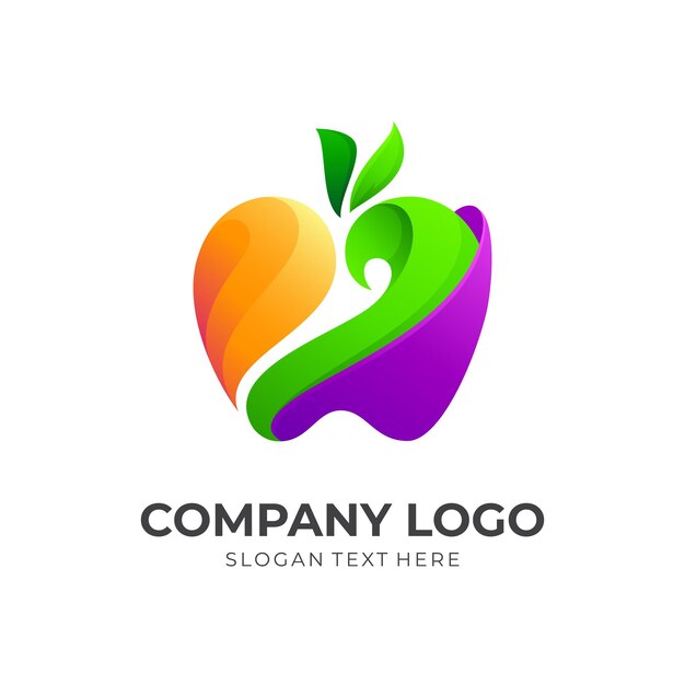 Diseño de logotipo abstracto de apple, estilo colorido 3d