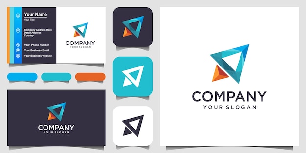 Diseño de logotipo abstracto de cohete y tarjeta de visita.
