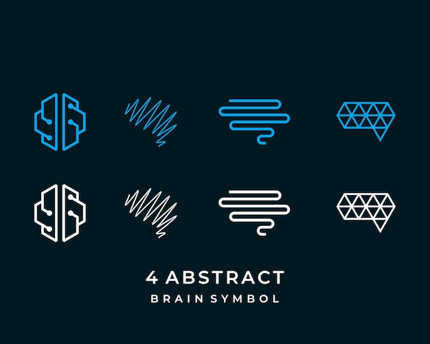 Vector diseño de logotipo abstracto de cuatro símbolos cerebrales.