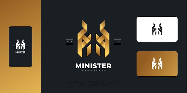 Diseño de logotipo abstracto y elegante letra m con concepto de cuerno. logotipo del monograma m en degradado dorado