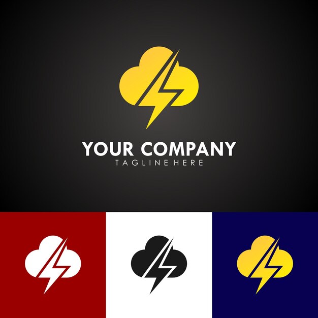 diseño de logotipo abstracto, con icono de nube y relámpago para empresa de energía