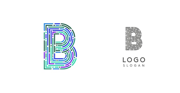 Diseño de logotipo abstracto de letra b colorido con patrón de circuito futurista ideal para compañías tecnológicas
