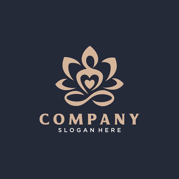 Diseño de logotipo abstracto sentado en posición de loto yoga con corazón