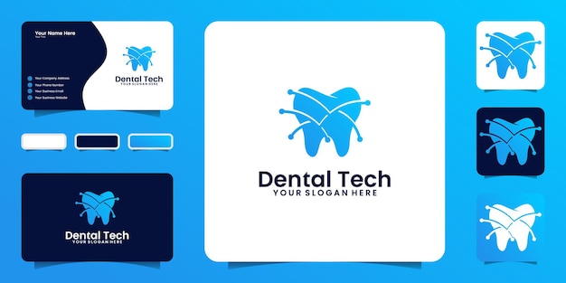 Diseño de logotipo abstracto de tecnología dental y tarjeta de visita.