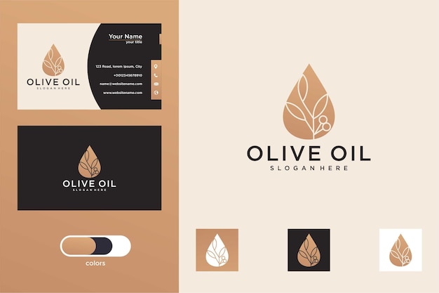 Diseño de logotipo de aceite de oliva y tarjeta de visita.