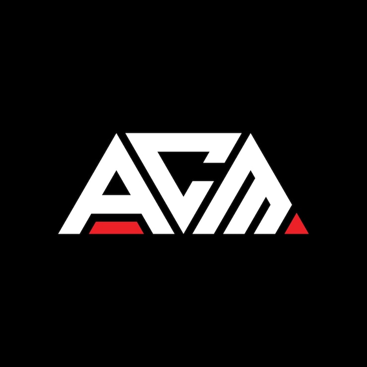 Vector el diseño del logotipo de acm triángulo con forma de triángulo acm diseño de logotipo triángulo monograma acm modelo de logotipo vectorial triángulo de color rojo acm logotipo triangular sencillo elegante y lujoso logotipo acm