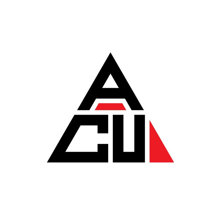 Vector diseño del logotipo de la acu con letras triangulares en forma de triángulo diseño del monograma del logotipo del acu con triángulo vectorial plantilla del logotipo con color rojo logotipo triangular de acu simple elegante y lujoso