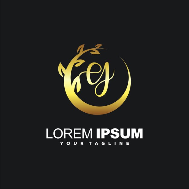 Diseño de logotipo de adornos de lujo de color dorado.