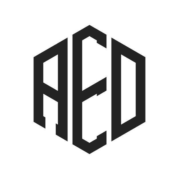 Diseño del logotipo de AED Letra inicial AED Monograma Logotipo con forma de hexágono