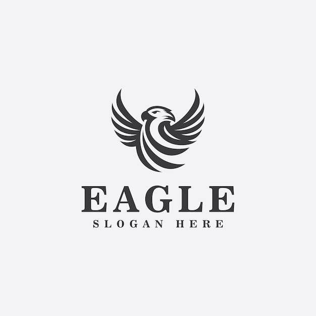 Diseño del logotipo del águila en estilo deportivo monocromático en blanco y negro