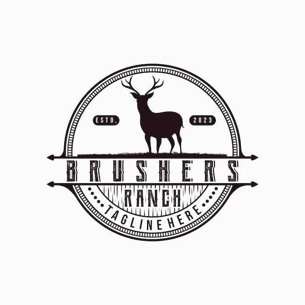 Diseño de logotipo al aire libre de cazador de ciervos vintage. ilustración premium rústica