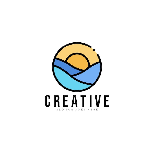Diseño de logotipo al atardecer en estilo plano Ilustración vectorial