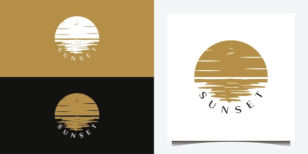diseño de logotipo al atardecer con vista al mar ilustración gráfico vectorial