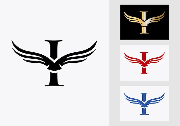 Diseño del logotipo del ala de la letra I. Plantilla inicial de logotipo de letra Flying Wing I