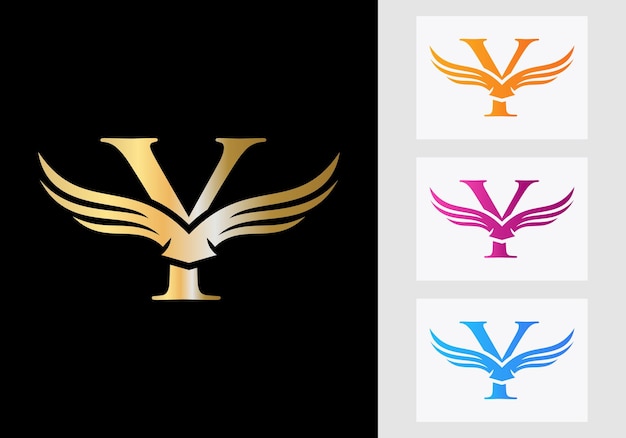 Diseño del logotipo del ala de la letra Y. Plantilla inicial del logotipo de la letra Y del ala voladora
