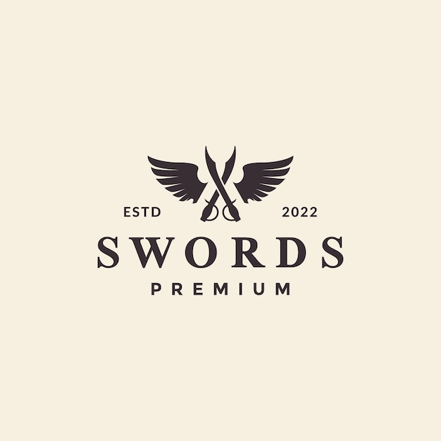 Diseño de logotipo de alas de espadas cruzadas de lujo