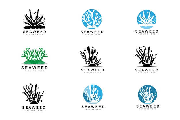 Vector diseño de logotipo de algas marinas ilustración de plantas submarinas cosméticos e ingredientes alimentarios