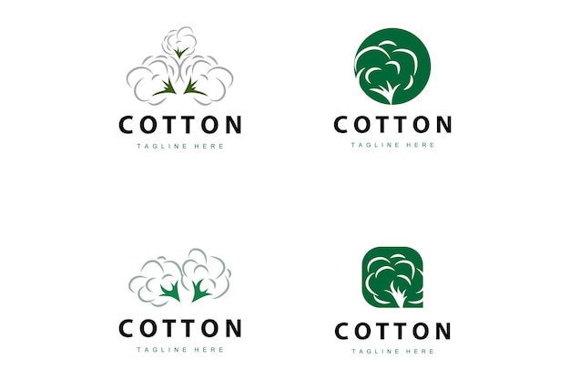 diseño de logotipo de algodón flor algodón suave material textil vegetal orgánico ropa ilustración plantilla colección de conjuntos de paquetes