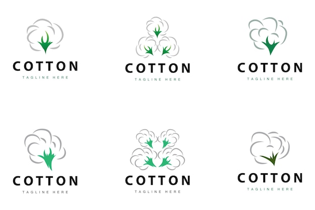 diseño de logotipo de algodón flor algodón suave material textil vegetal orgánico ropa ilustración plantilla colección de conjuntos de paquetes
