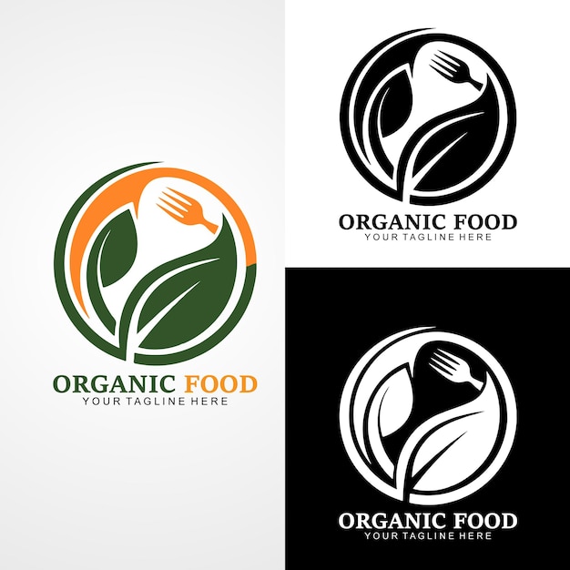 Diseño de logotipo de alimentos orgánicos Diseño de plantilla de logotipo vegetariano Diseño vectorial logotipo de restaurante Logotipo de alimentos naturales