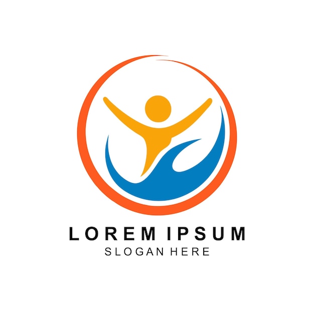 Diseño de logotipo de alimentos saludables Humano con hojas verdes Ilustración de icono vectorial