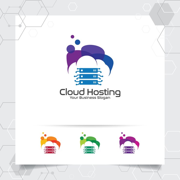 Vector diseño de logotipo de alojamiento en la nube con concepto de servidor y vector de nube para proveedor de alojamiento y servidor