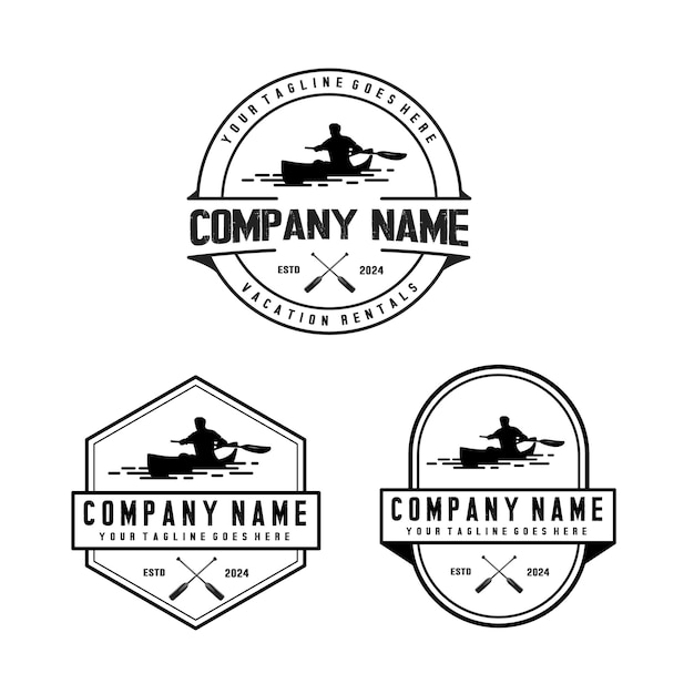 diseño de logotipo de alquiler de vacaciones en kayak y canoa con archivo vectorial editable