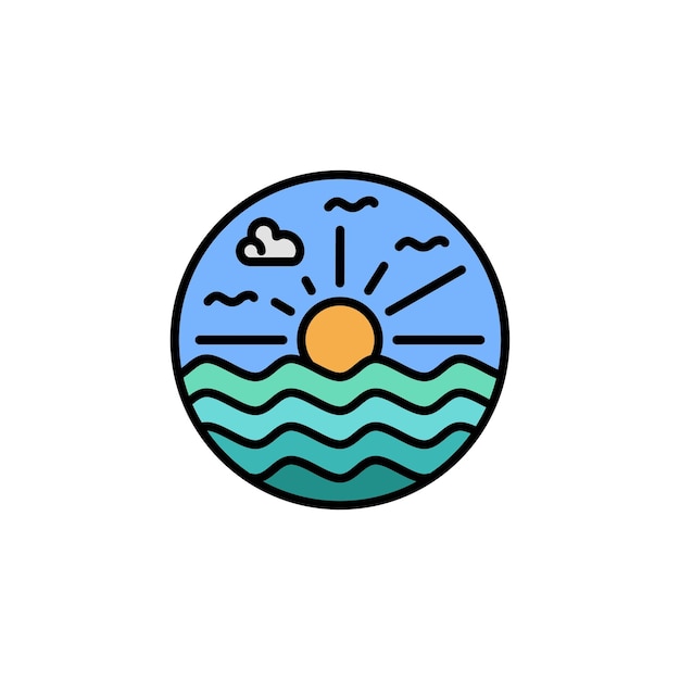 diseño de logotipo de amanecer o atardecer en la playa