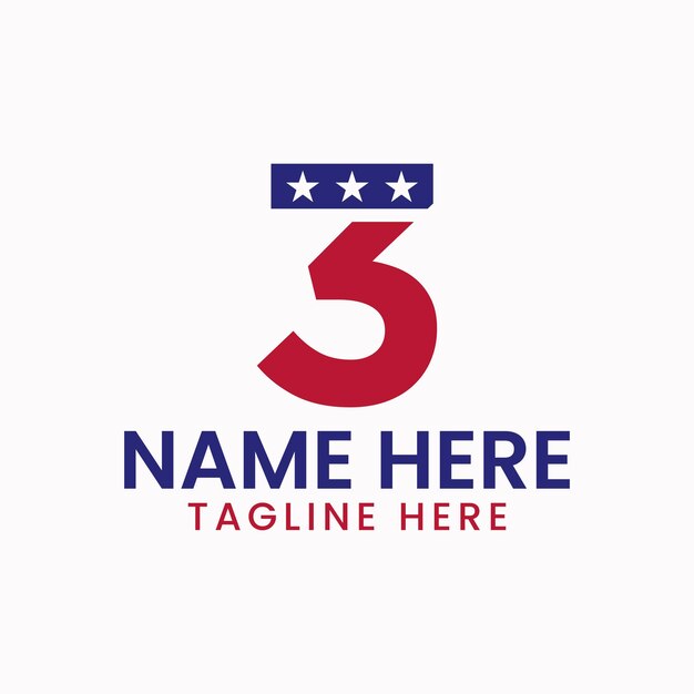 Diseño de logotipo americano letra 3. Logotipo estadounidense de EE. UU.