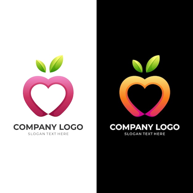 Diseño de logotipo de amor de Apple logotipo de combinación de manzana y amor con estilo colorido 3d