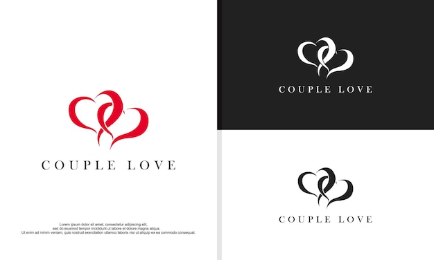 Diseño de logotipo de amor de pareja logotipo combinado de dos corazones