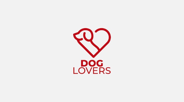 diseño de logotipo de amor de perro mínimo simple. Cabeza de perro con vector de amor