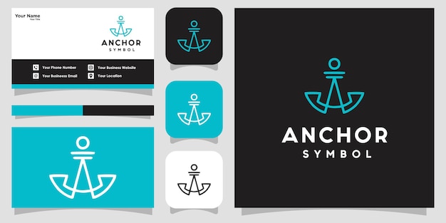 Diseño de logotipo de ancla de arte lineal