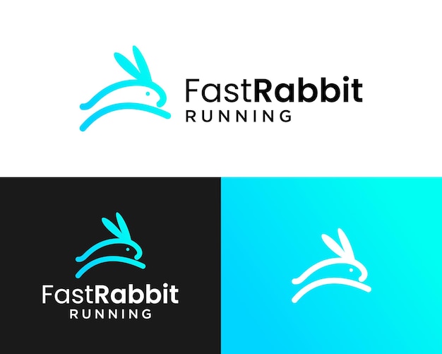 Diseño del logotipo del animal conejo corriendo rápido y saltando
