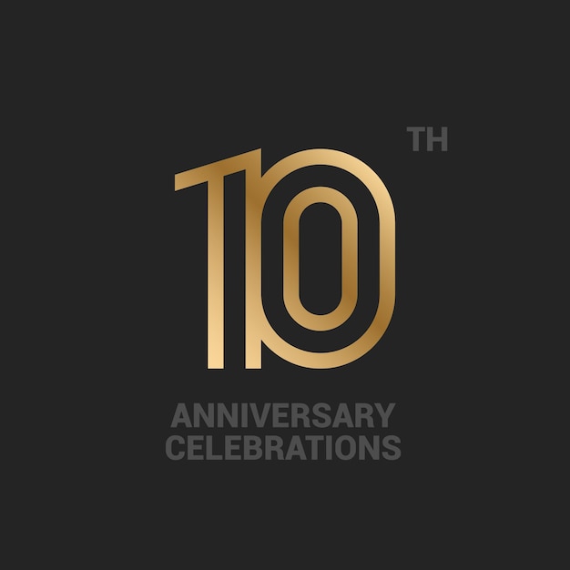 Diseño del logotipo del aniversario de 10 años en fondo negro para el evento de celebración El emblema de la celebración de 10 años