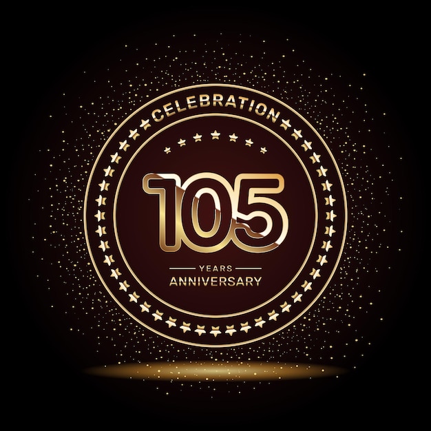 Diseño de logotipo de aniversario de 105 años con números de doble línea en plantilla de vector de color dorado