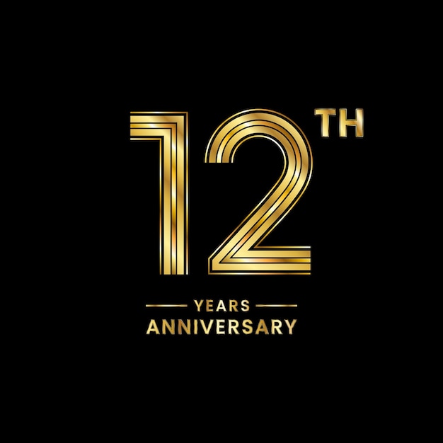 Diseño de logotipo de aniversario de 12 años con número dorado para evento de celebración de aniversario Logo Vector