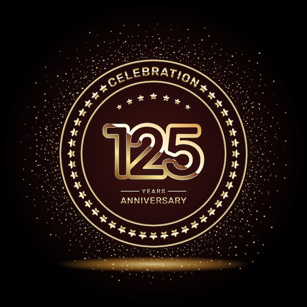 Diseño de logotipo de aniversario de 125 años con números de línea doble en plantilla de vector de color dorado