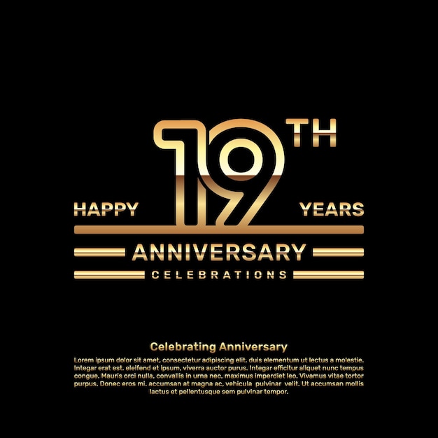 Diseño de logotipo de aniversario de 19 años con plantilla de vector de logotipo de concepto de doble línea