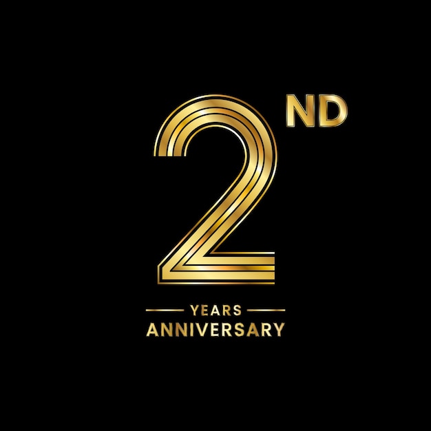 Diseño de logotipo de aniversario de 2 años con número dorado para evento de celebración de aniversario Logo Vector