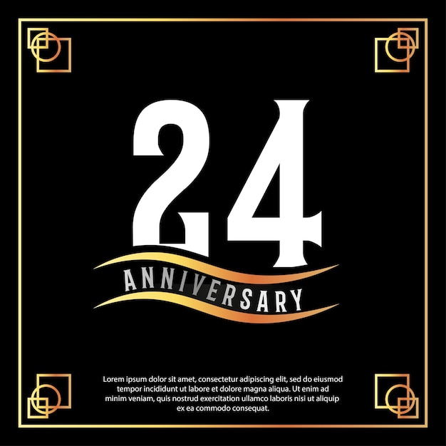 Diseño de logotipo de aniversario de 24 años abstracto dorado blanco sobre ilustración de plantilla de fondo negro
